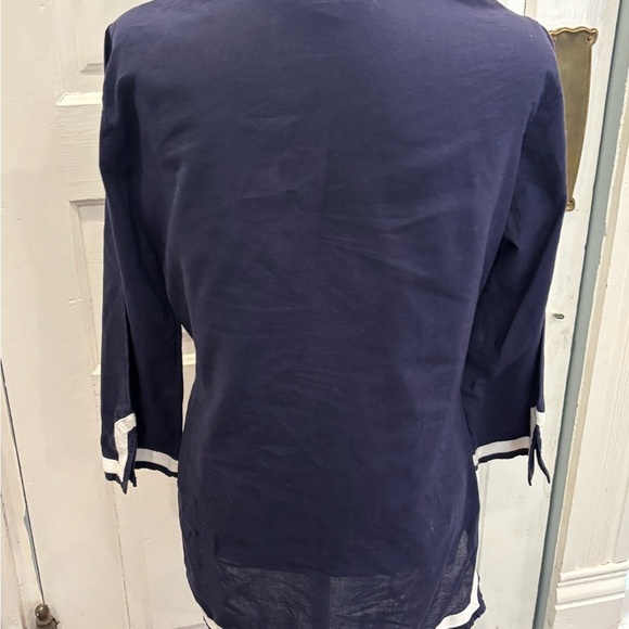 346 Brooks Brothers Navy 3/4 Sleeve Collar V Neck Tunic Shirt Sz Small - Picture 4 of 6